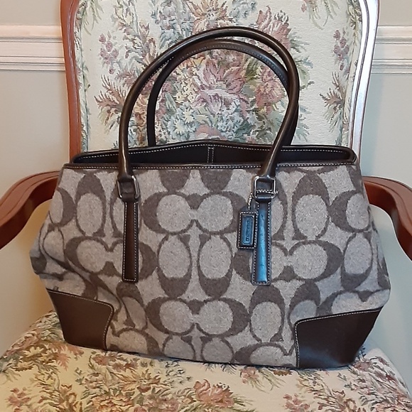Coach Signature Flannel Wool & Leather Handbag - Picture 1 of 16